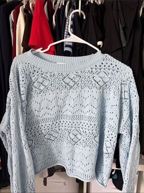 Hippie Rose Light Blue Open-Knit Women's Sweater